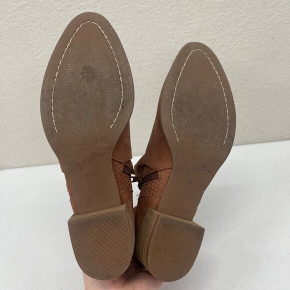 Seychelles Score Suede Leather Side Zip Heeled Ankle Booties Shoes Womens 9.5 - Picture 9 of 9